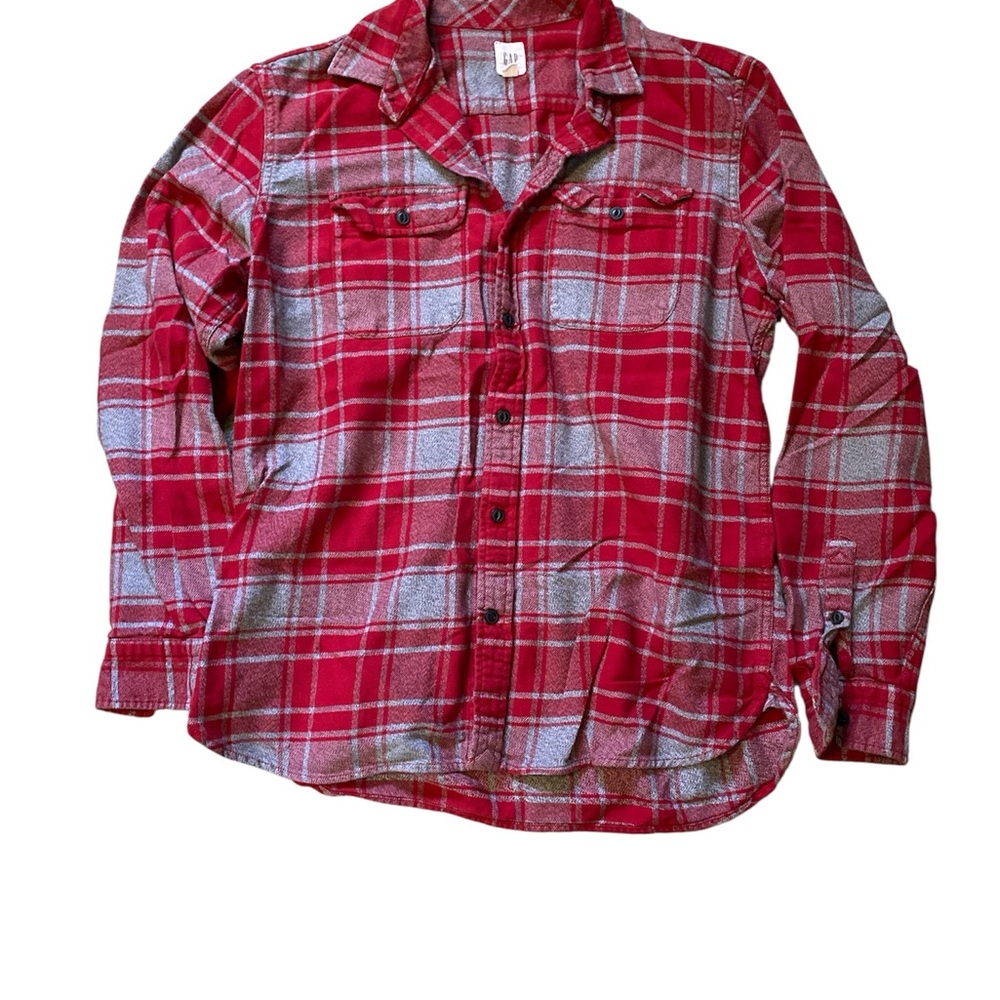 GAP Red and Gray Plaid Flannel Shirt | Men's Large